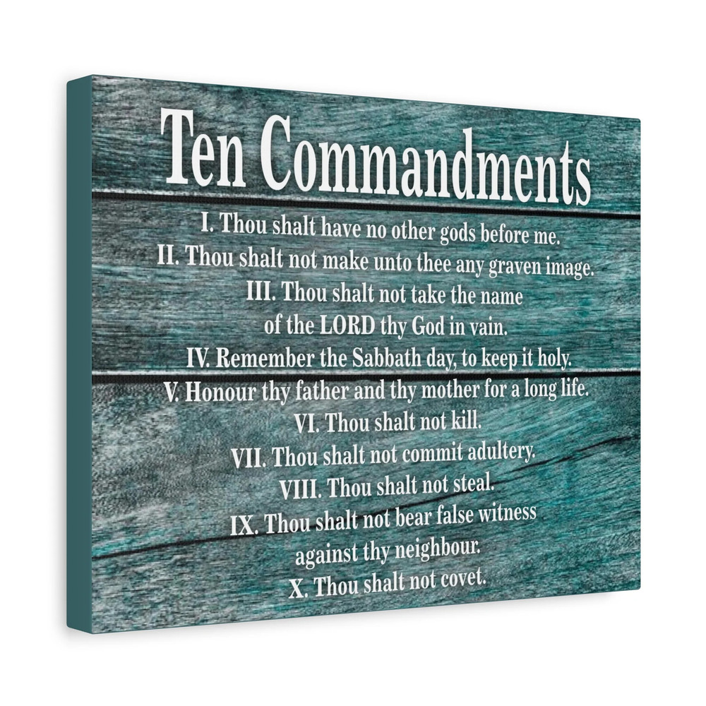 Scripture Canvas Ten Commandments Blue Wood Christian Wall Art Print Ready to